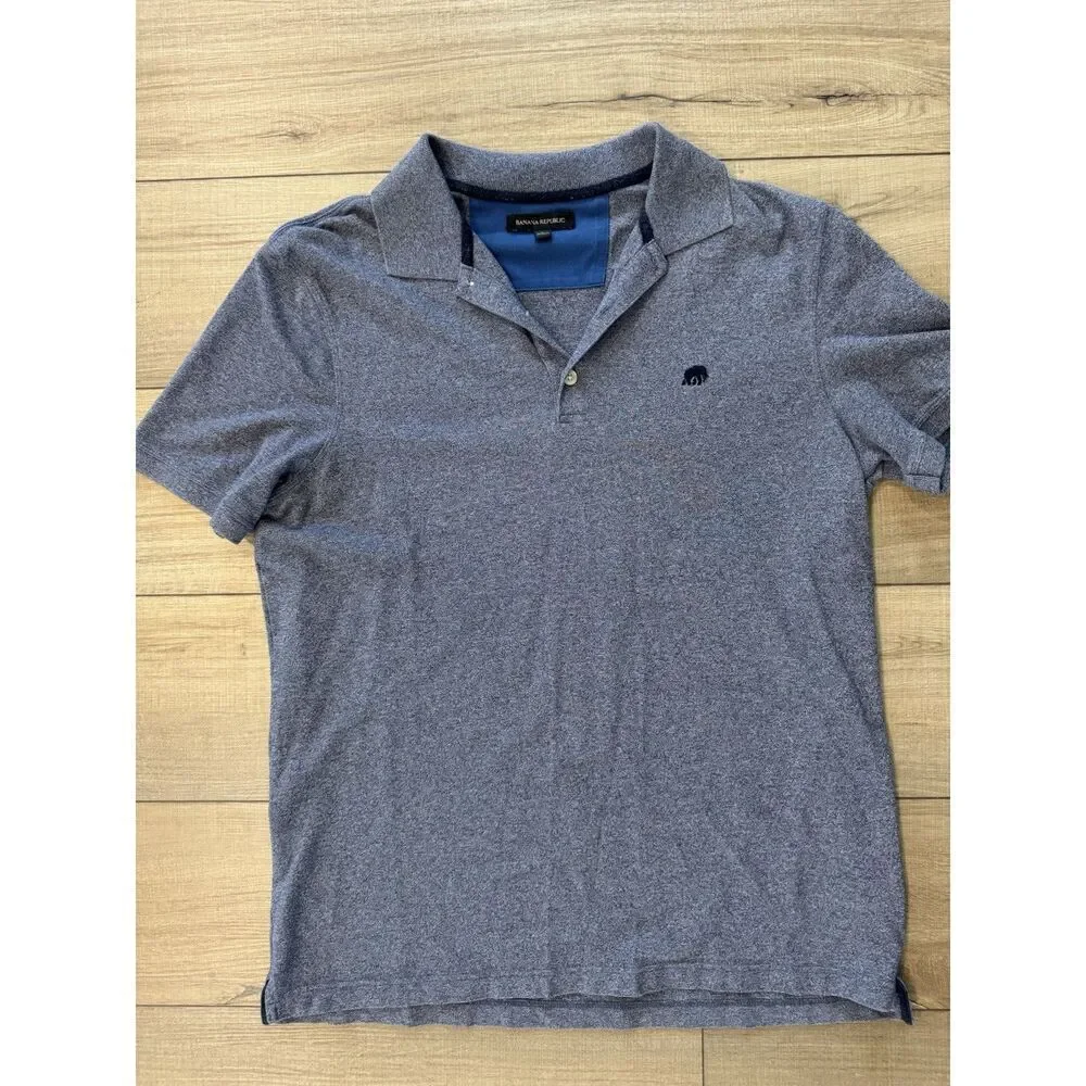 Banana Republic Men's Short Sleeve Polo Shirt Elephant Logo‎ Indigo L Large Blue